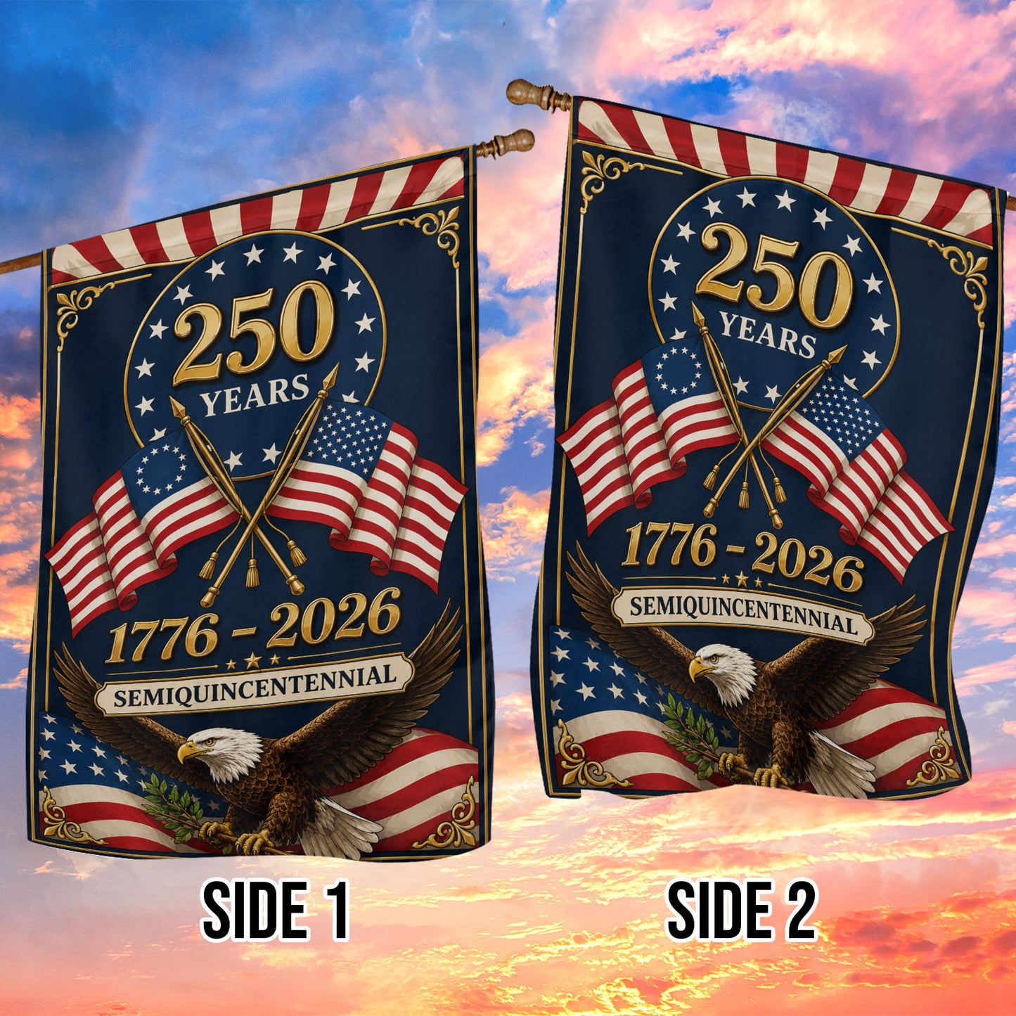 July 4th 250 Anniversary USA Garden Flag & House Flag, 250 Years 1776 - 2026 Semiquincentennial Outdoor Decor, Independence Day Yard Flag Gift For American Patriot
