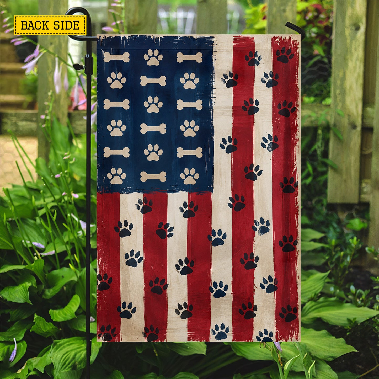 July 4th Dog USA Garden Flag & House Flag, Stars, Stripes And Paw Prints Outdoor Decor, Independence Day Yard Flag Gift For Dog Lover