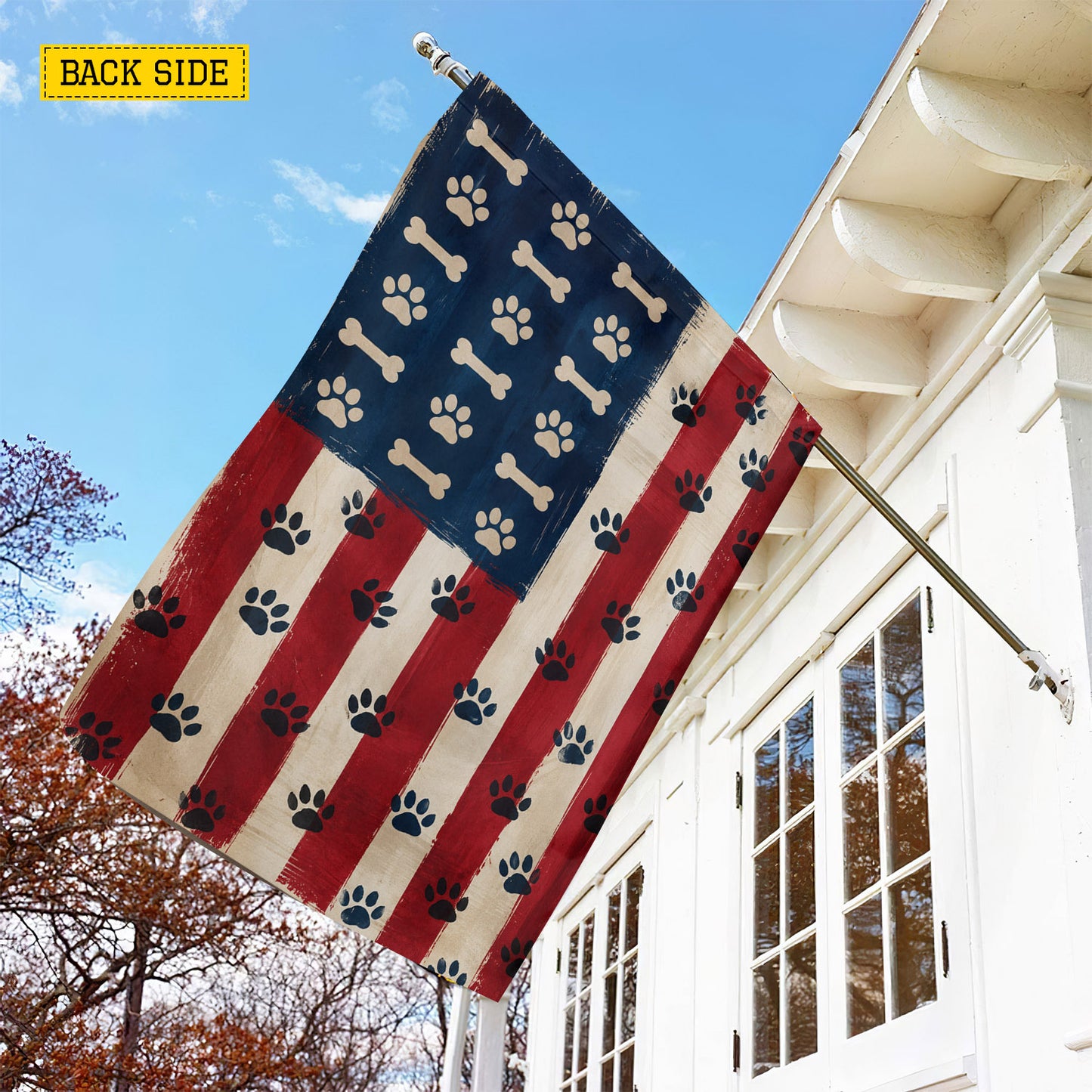 July 4th Dog USA Garden Flag & House Flag, Stars, Stripes And Paw Prints Outdoor Decor, Independence Day Yard Flag Gift For Dog Lover
