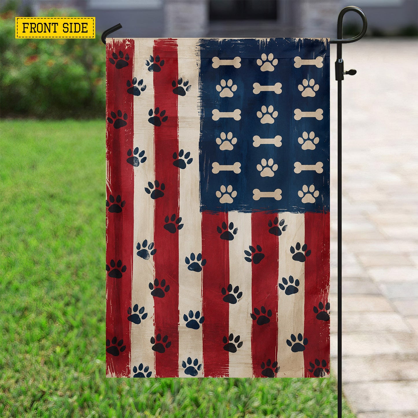 July 4th Dog USA Garden Flag & House Flag, Stars, Stripes And Paw Prints Outdoor Decor, Independence Day Yard Flag Gift For Dog Lover