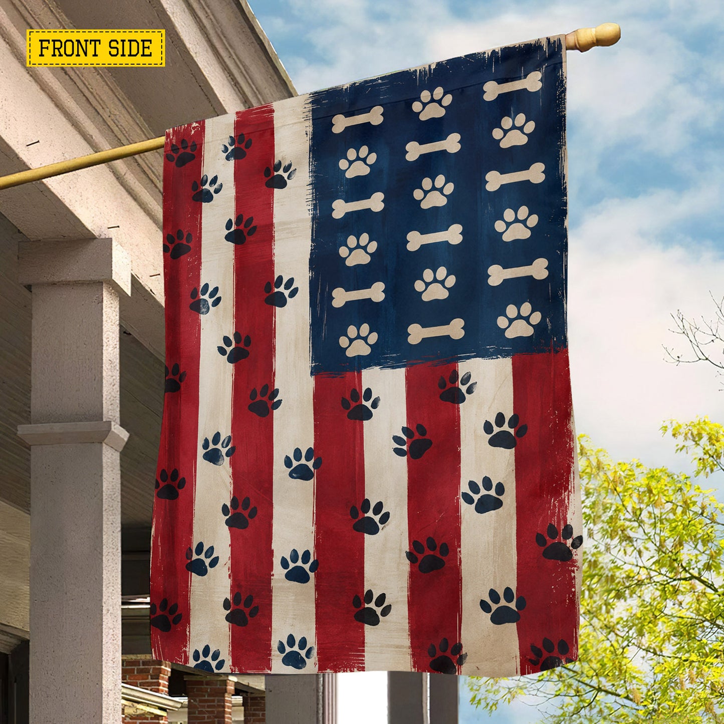July 4th Dog USA Garden Flag & House Flag, Stars, Stripes And Paw Prints Outdoor Decor, Independence Day Yard Flag Gift For Dog Lover