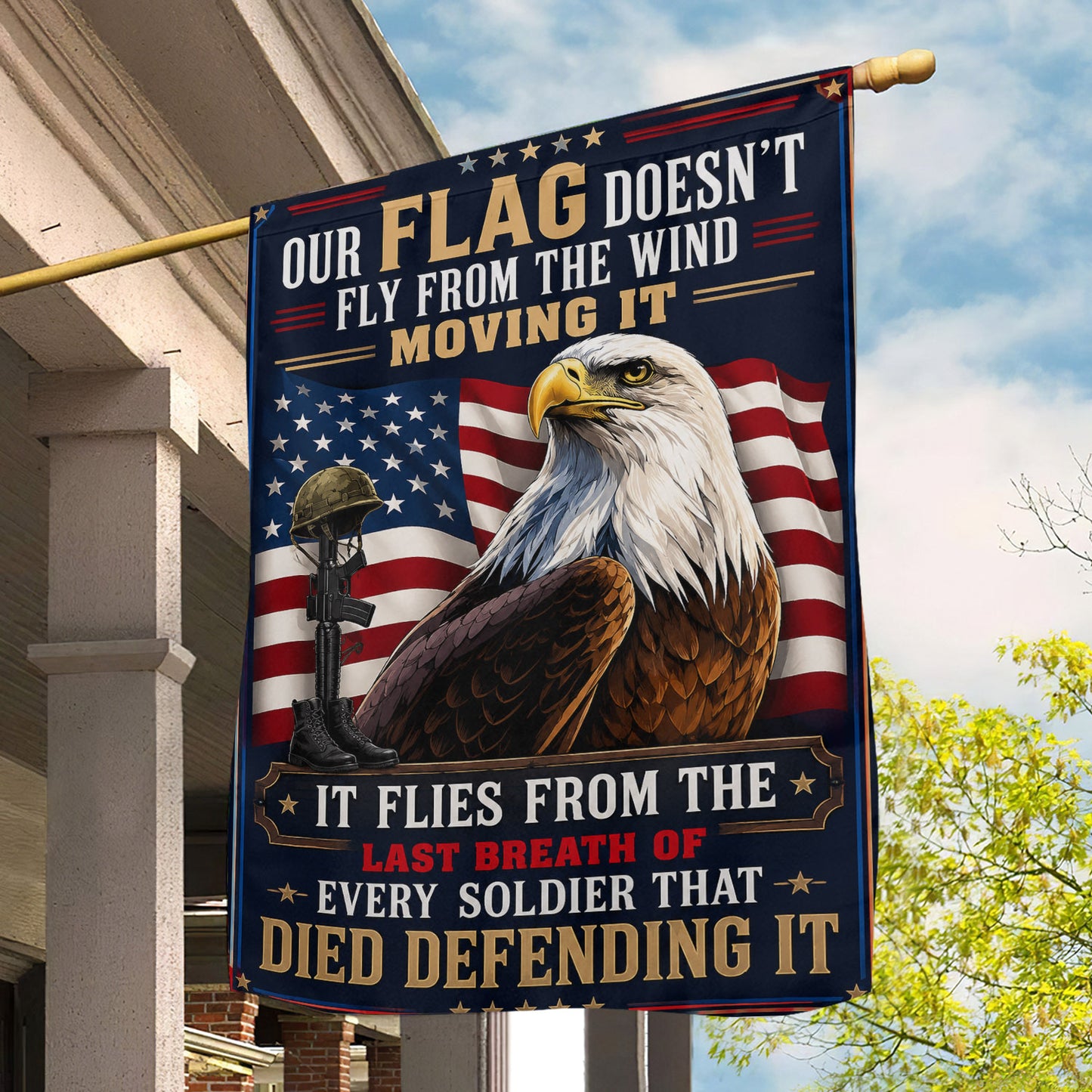 July 4th USA Garden Flag & House Flag, Our Flag Doesn't Fly From The Wind Patriotic Outdoor Decor, Independence Day Yard Flag Gift For American Patriot