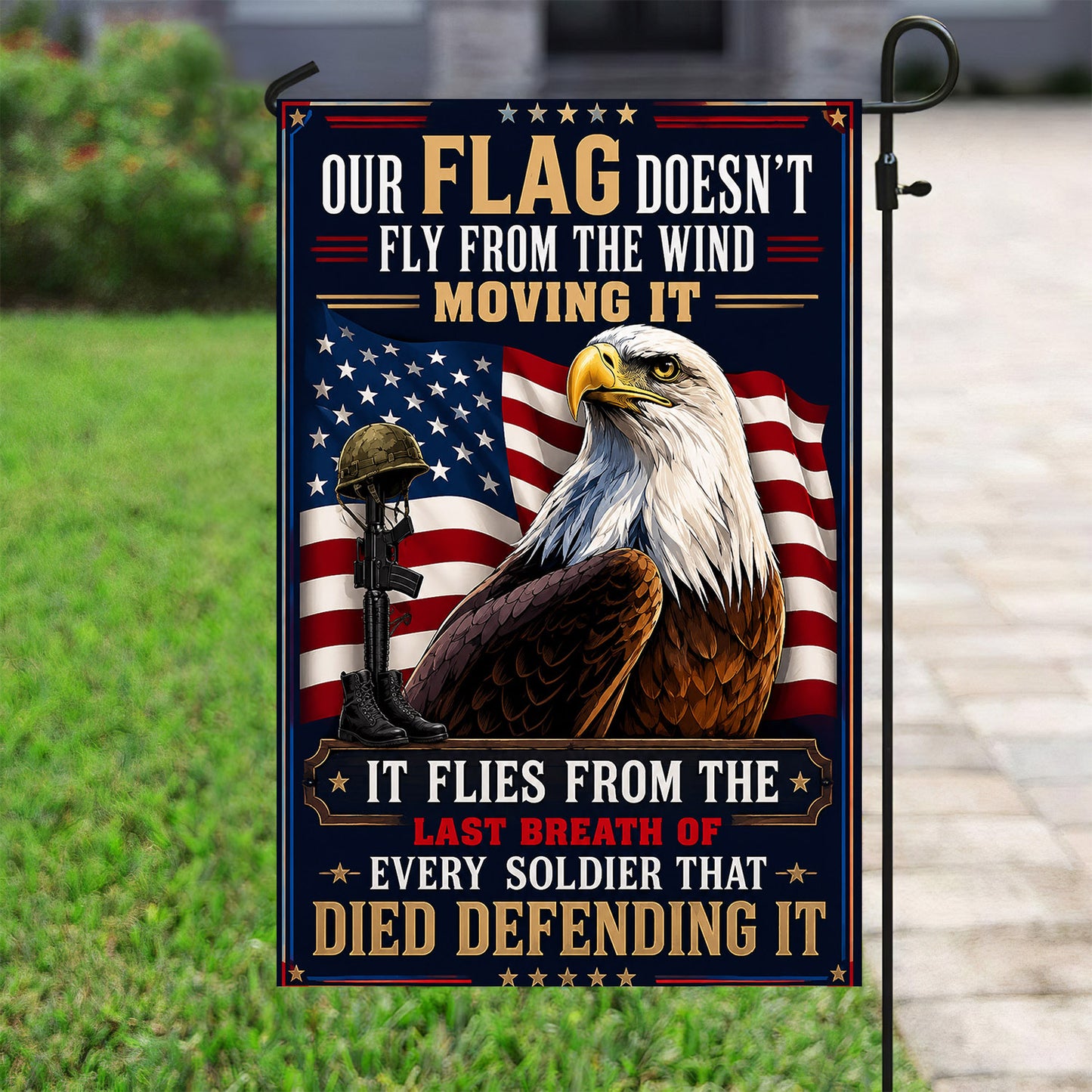 July 4th USA Garden Flag & House Flag, Our Flag Doesn't Fly From The Wind Patriotic Outdoor Decor, Independence Day Yard Flag Gift For American Patriot