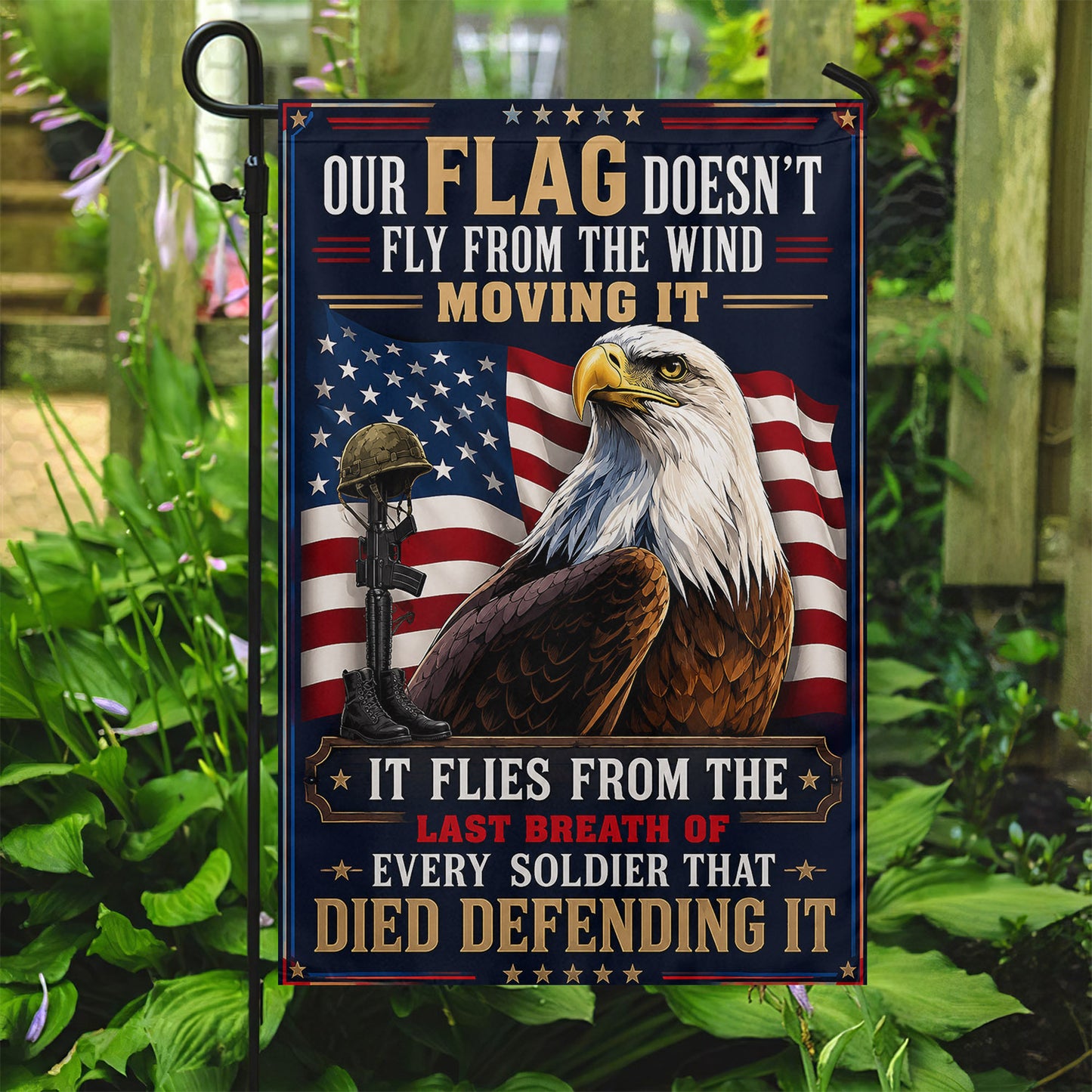 July 4th USA Garden Flag & House Flag, Our Flag Doesn't Fly From The Wind Patriotic Outdoor Decor, Independence Day Yard Flag Gift For American Patriot