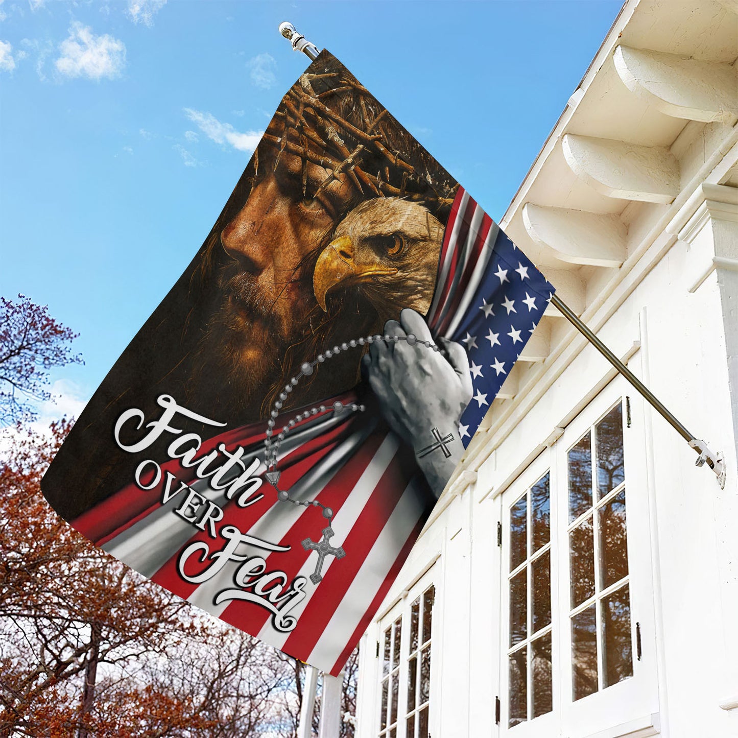 July 4th Jesus And Eagle Garden Flag - House Flag, Faith Over Fear, Independence Day Yard Flag Gift For America Lovers