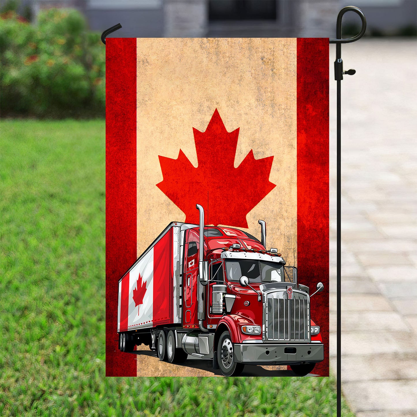 July 4th Trucker Garden Flag - House Flag, Canada's Transport Trail, Independence Day Yard Flag Gift Trucker Lovers