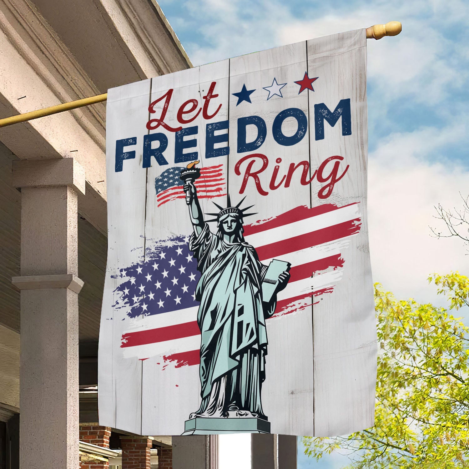 July 4th Garden Flag - House Flag, Let Freedom Ring Stars Stripes Libe ...