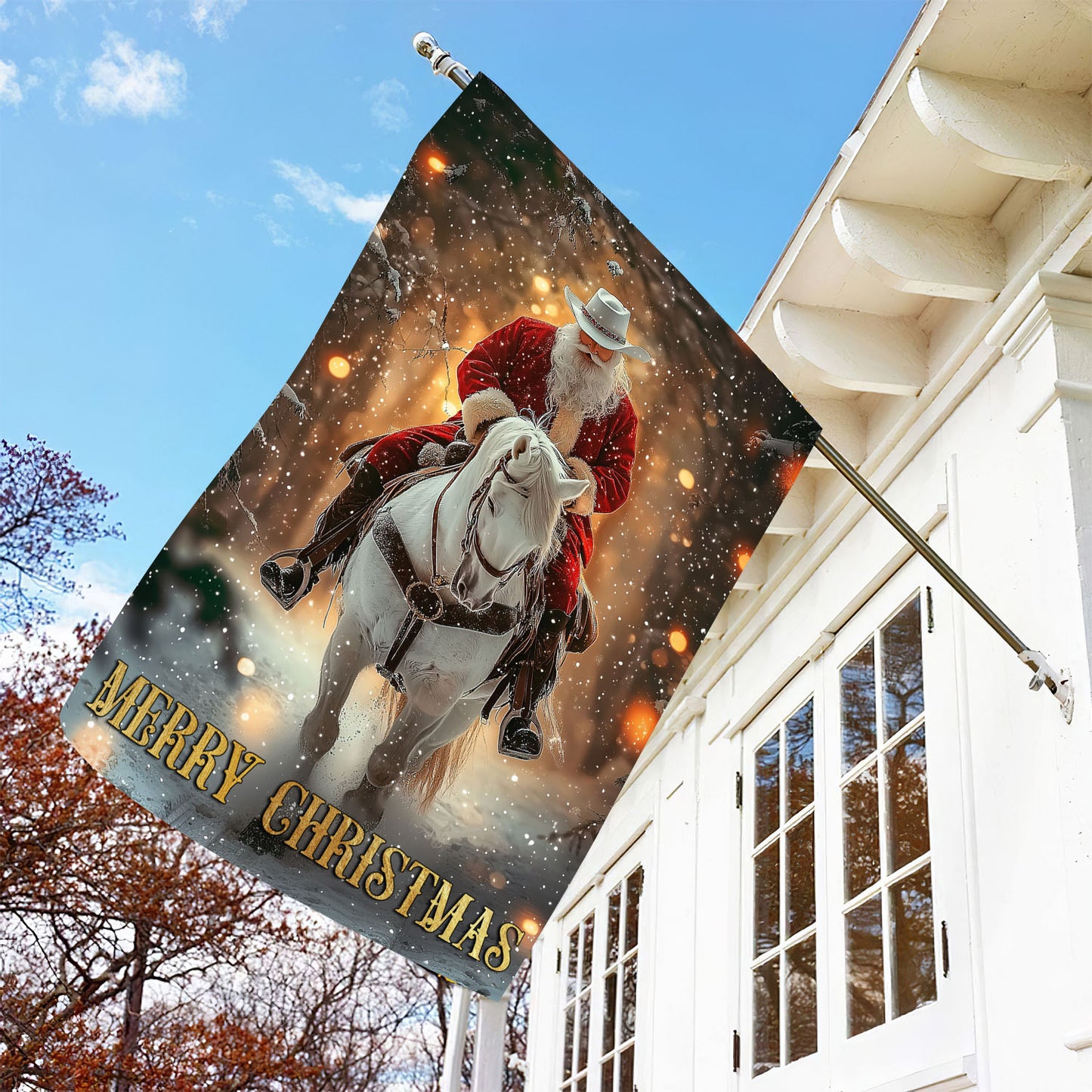 Christmas Cowboy Garden Flag & House Flag, Merry Christmas, Welcome Outdoor Decor, Xmas Yard Decor Gift For Horse Lovers