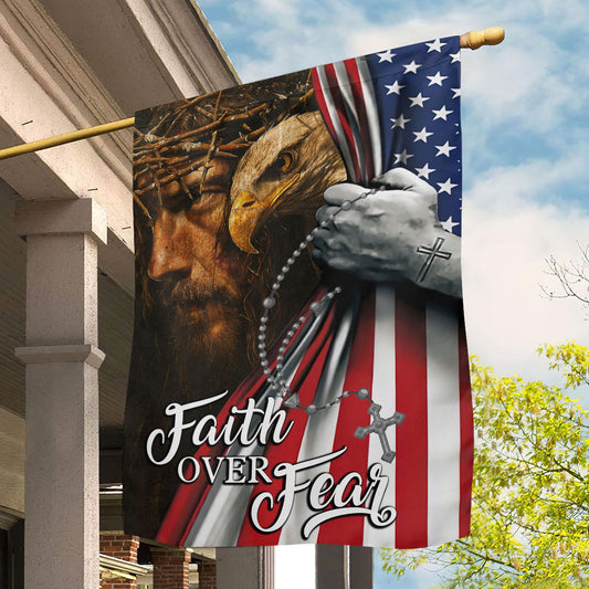 July 4th Jesus And Eagle Garden Flag - House Flag, Faith Over Fear, Independence Day Yard Flag Gift For America Lovers