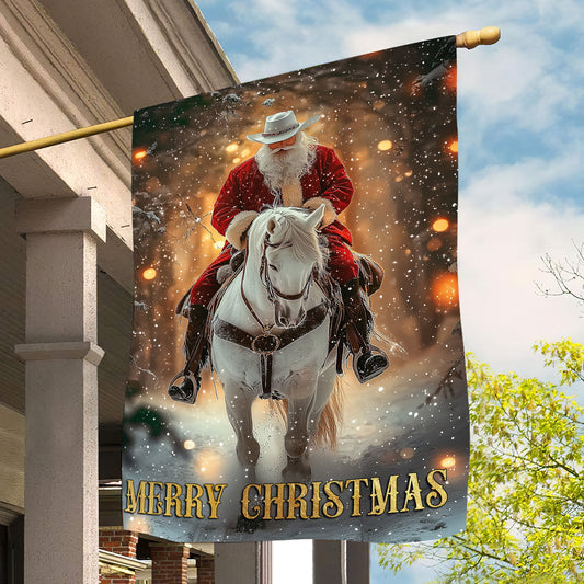 Christmas Cowboy Garden Flag & House Flag, Merry Christmas, Welcome Outdoor Decor, Xmas Yard Decor Gift For Horse Lovers