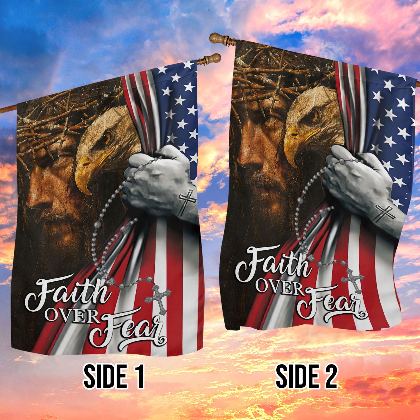 July 4th Jesus And Eagle Garden Flag - House Flag, Faith Over Fear, Independence Day Yard Flag Gift For America Lovers