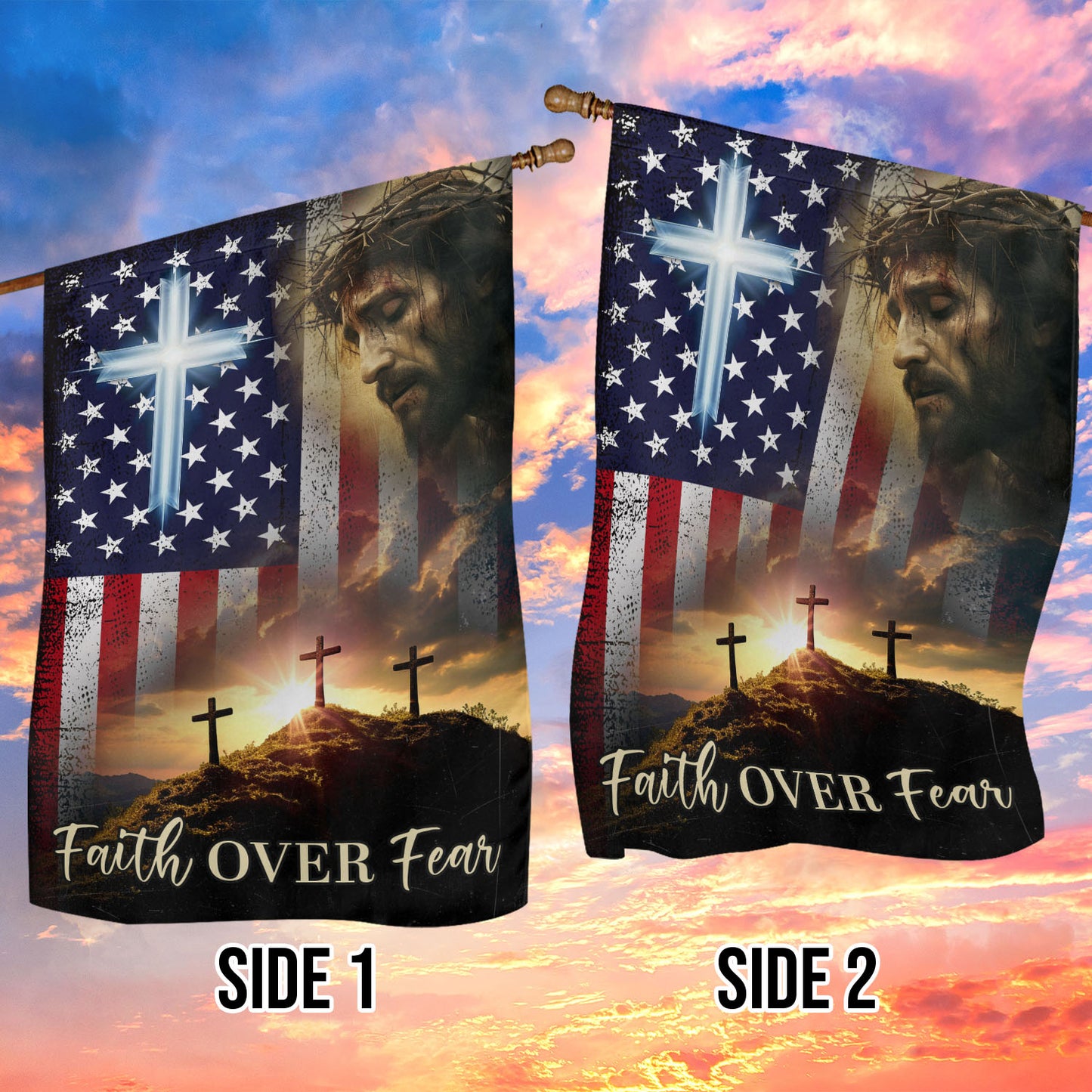 July 4th Jesus Garden Flag - House Flag, Jesus Faith Over Fear, Independence Day Yard Flag Gift For America Lovers