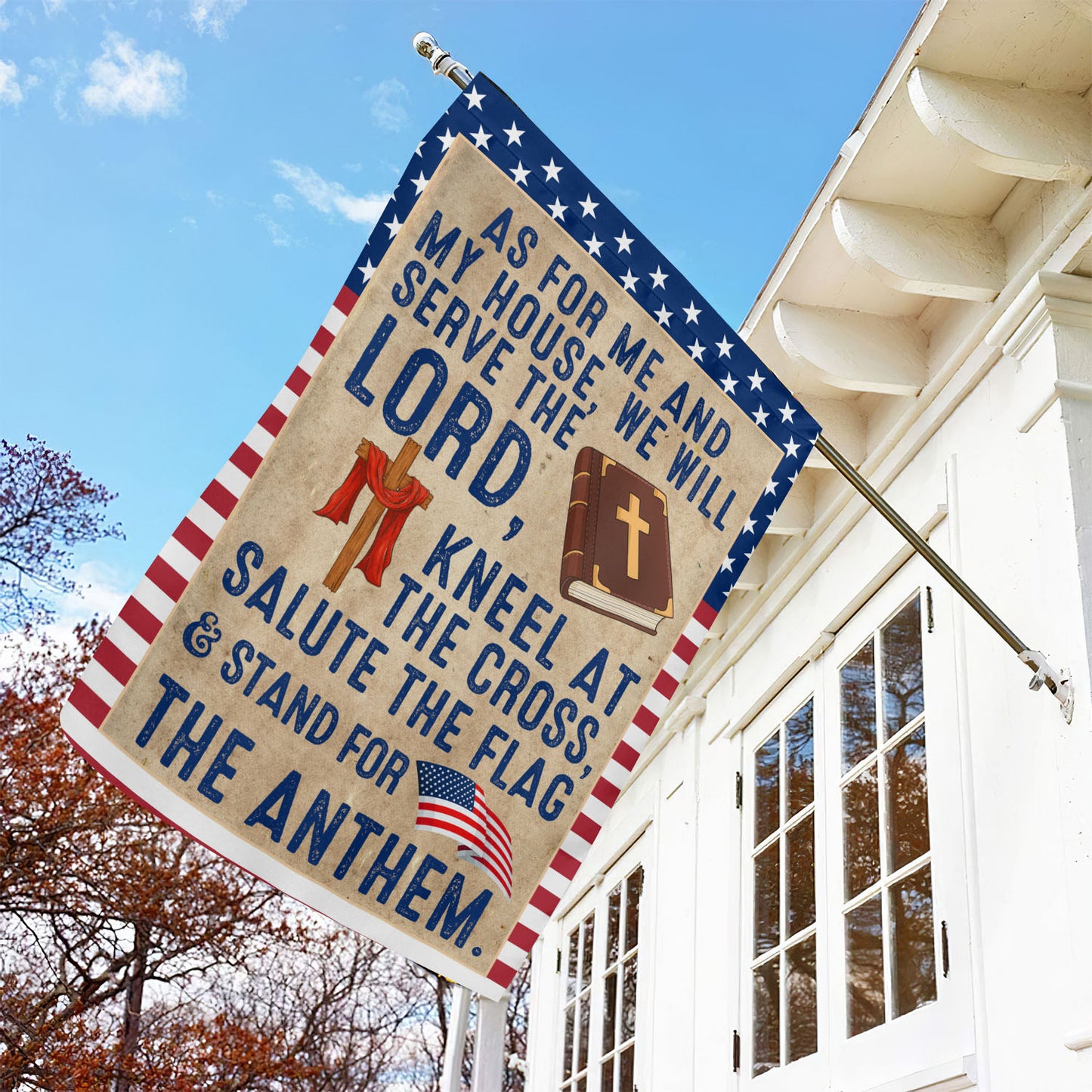 Funny July 4th Garden Flag & House Flag, As For Me My House We Will Serve The Lord, Independence Day Yard Flag Gift For America Lovers