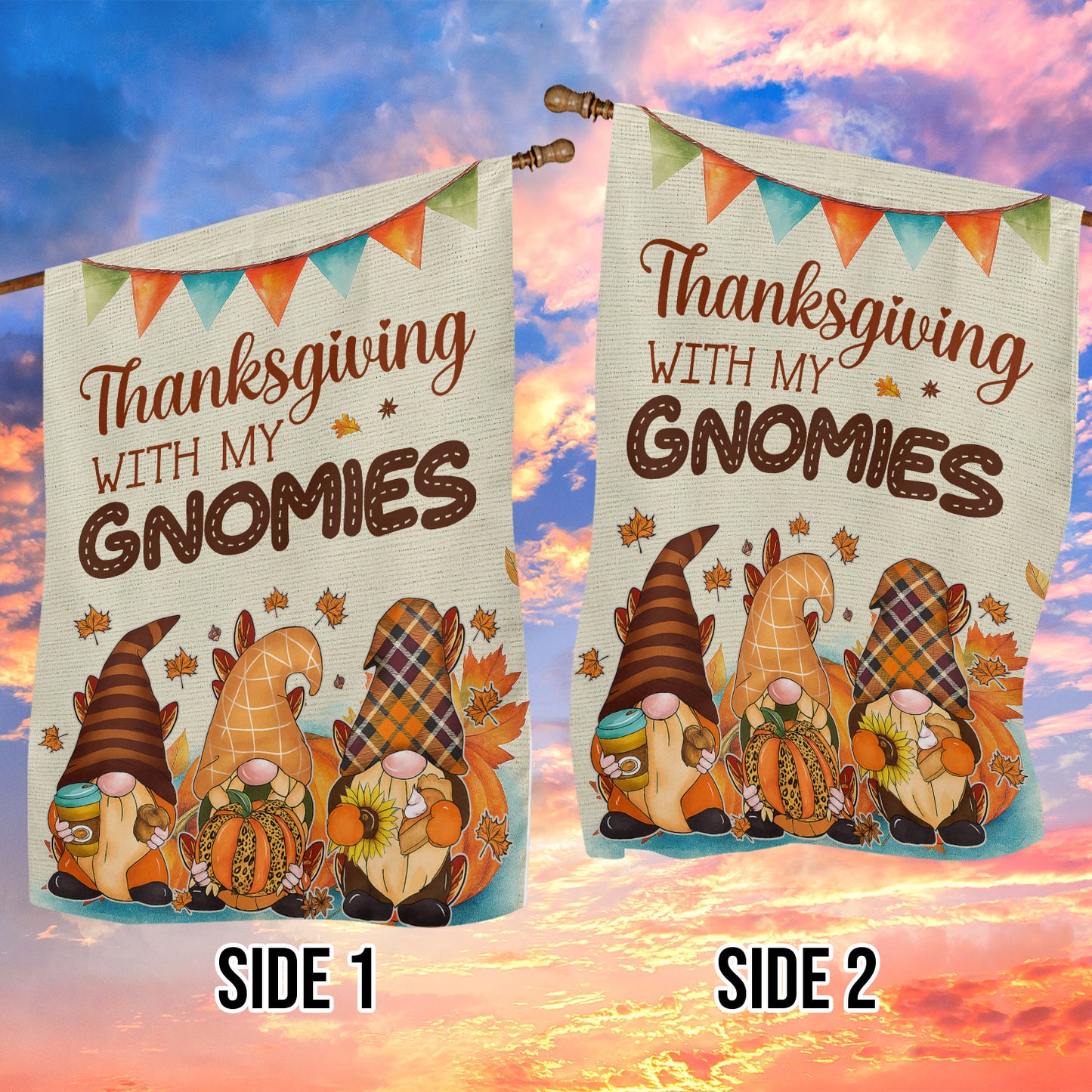 Thanksgiving Gnomies Garden & House Flag, Thanksgiving With My Gnomies Thankful Outdoor Decor, Yard Decor Gift For Gnomie Lovers