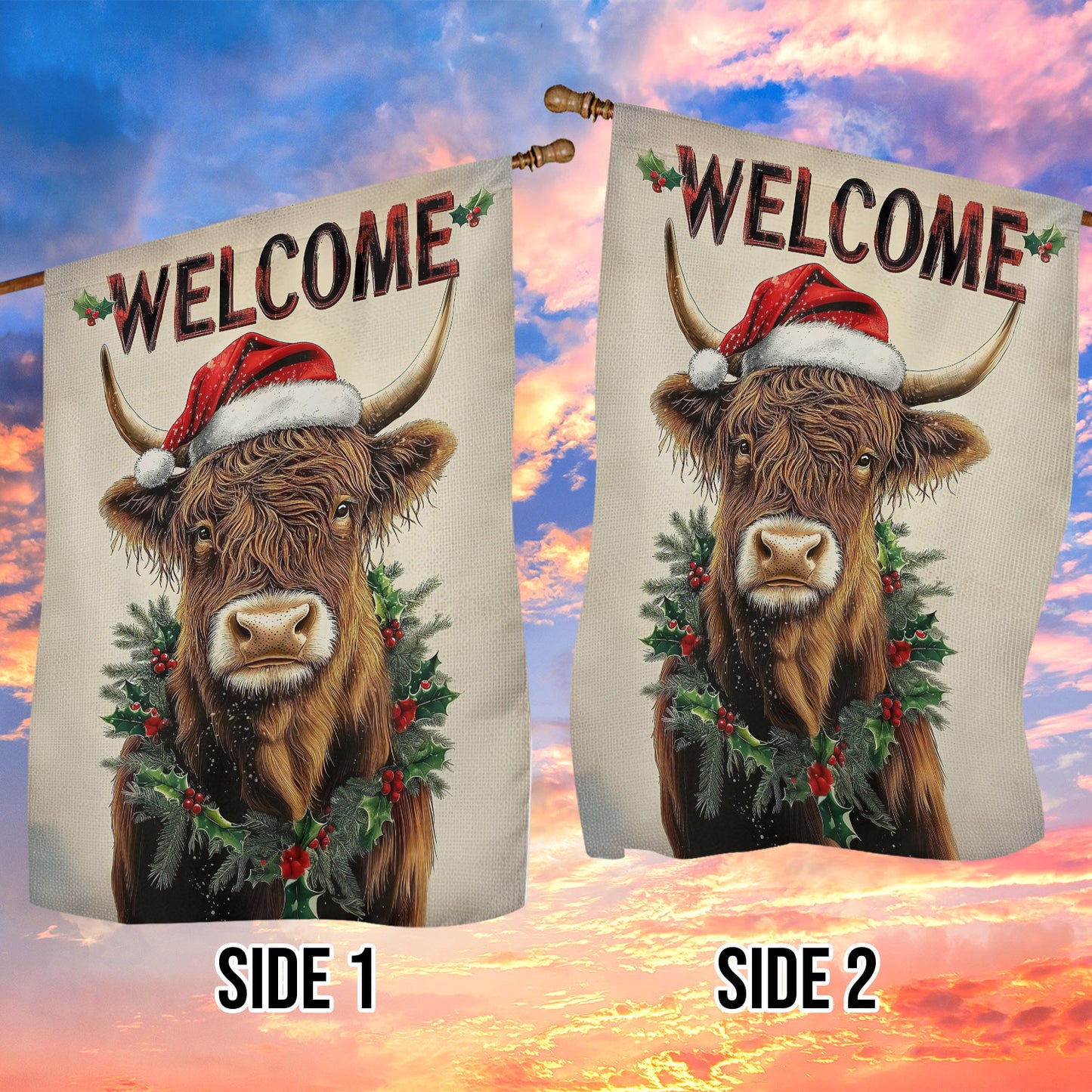 Christmas Highland Cow Garden Flag & House Flag, Welcome, Welcome Outdoor Decor, Xmas Yard Decor Gift For Cow Lovers