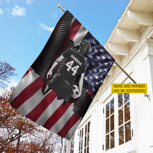 Personalized July 4th Soccer Girl Garden Flag & House Flag, Stars Stripes And Soccer Outdoor Decor, Independence Day Yard Flag Gift For Soccer Lover