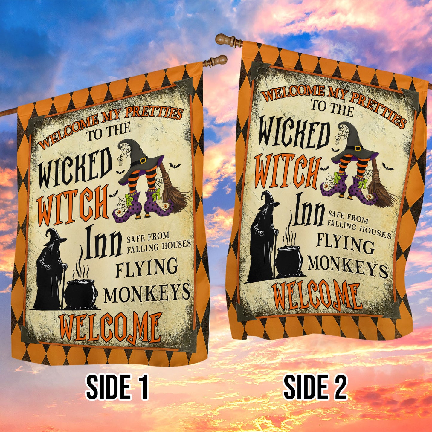 Funny Halloween Witch Flag House Flag, Welcome My Pretties To The Wicked Witch Yard Flag Spooky Season Gift For Witch Lovers