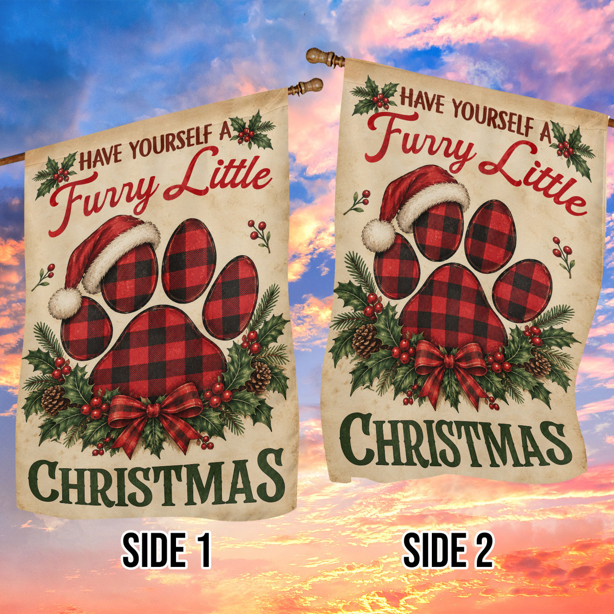 Vintage Christmas Dog Paws Garden & House Flag, Have Yourself Funny Little Christmas Yard Flag, Xmas Gift For Dog Lover