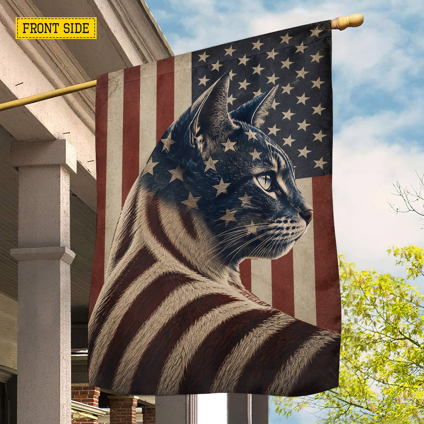 July 4th Cat USA Garden Flag & House Flag, Freedom Has Fur Patriotic Cat Outdoor Decor, Independence Day Yard Flag Gift For Cat Lover