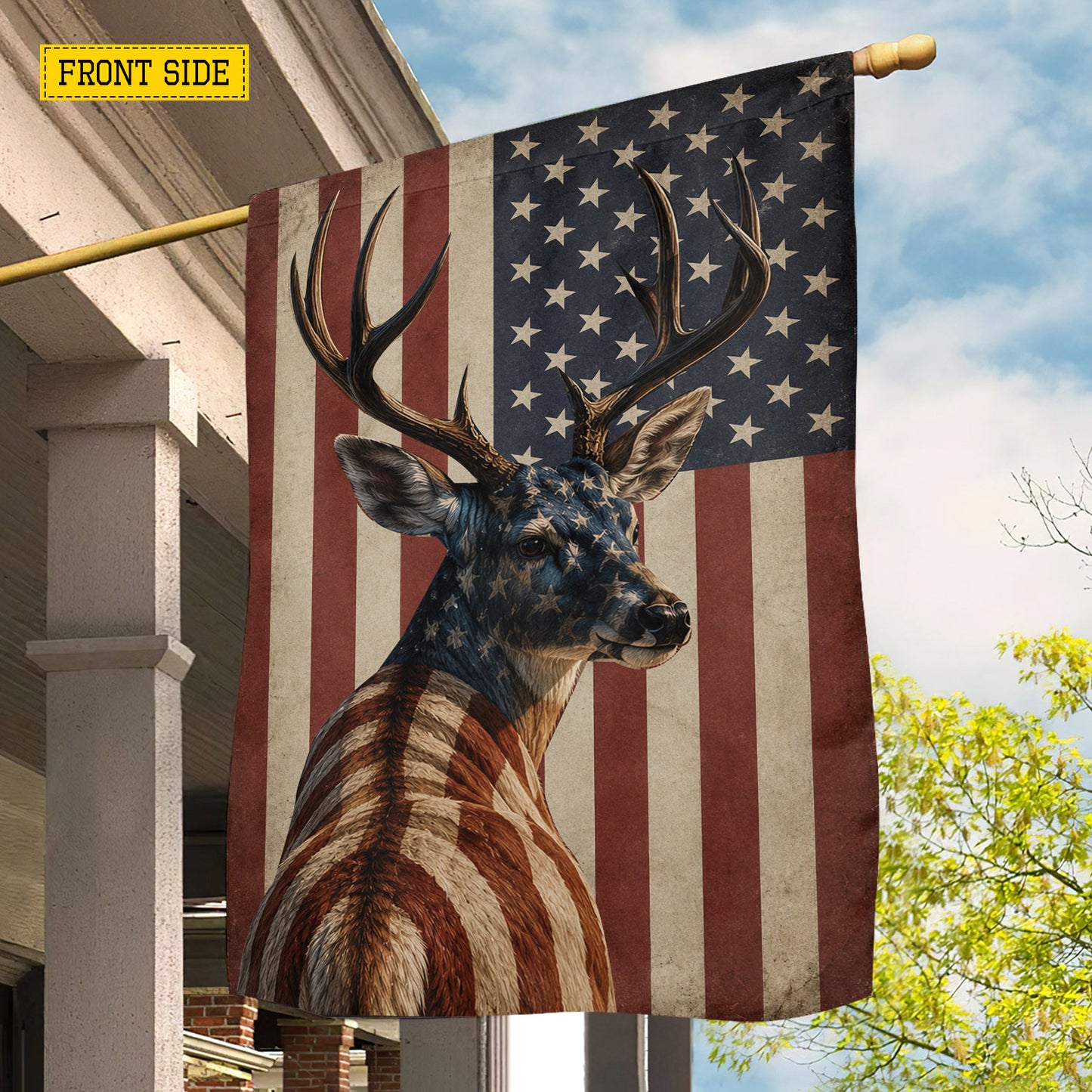 July 4th Deer Hunting USA Garden Flag & House Flag, Spirit Of The Wild American Buck Outdoor Decor, Independence Day Yard Flag Gift For Deer Hunting Lover