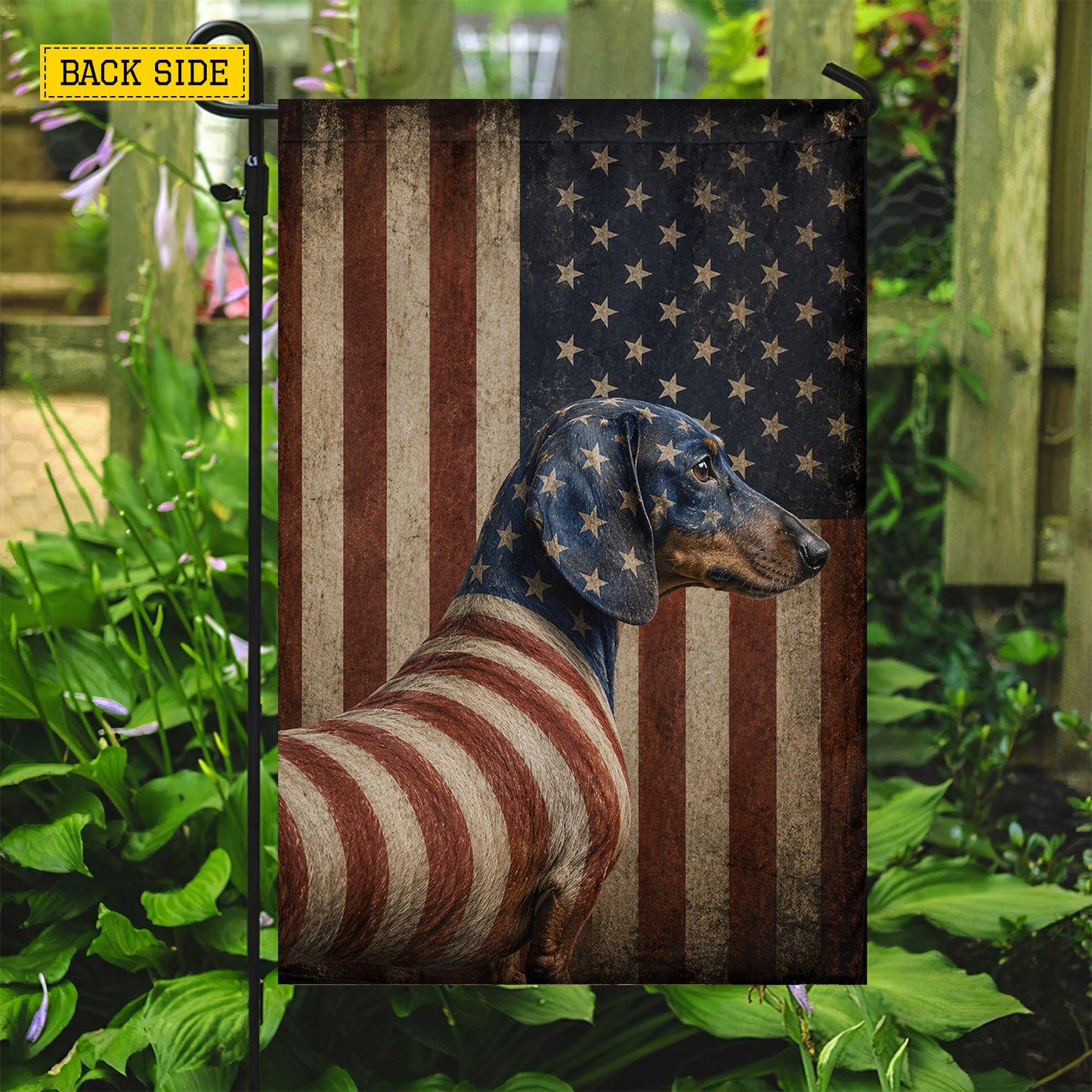 July 4th Dachshund Dog USA Garden Flag & House Flag, Proud American Wiener Dog Outdoor Decor, Independence Day Yard Flag Gift For Dachshund Lover