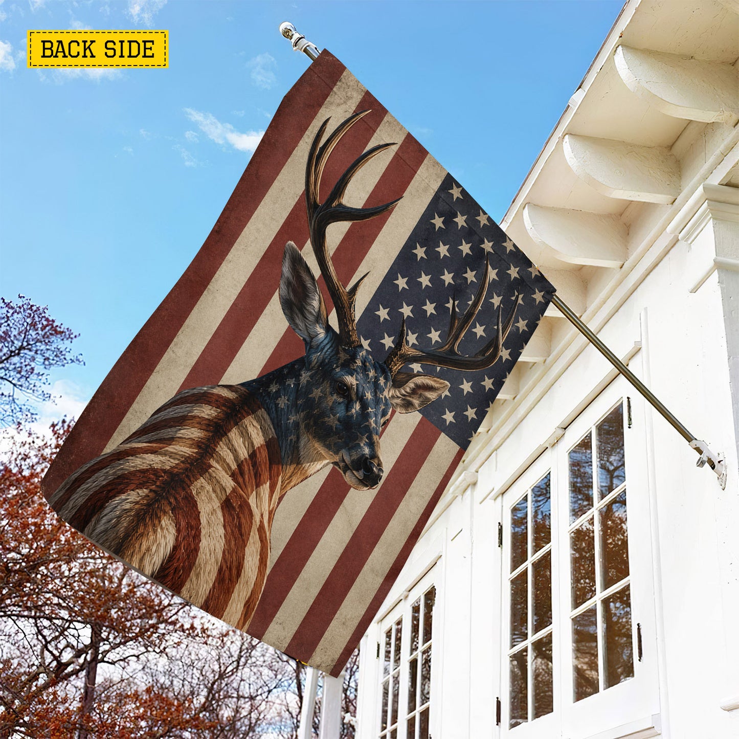 July 4th Deer Hunting USA Garden Flag & House Flag, Spirit Of The Wild American Buck Outdoor Decor, Independence Day Yard Flag Gift For Deer Hunting Lover
