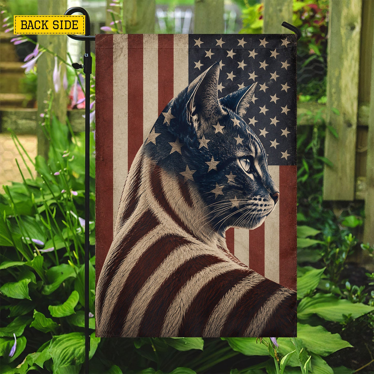 July 4th Cat USA Garden Flag & House Flag, Freedom Has Fur Patriotic Cat Outdoor Decor, Independence Day Yard Flag Gift For Cat Lover