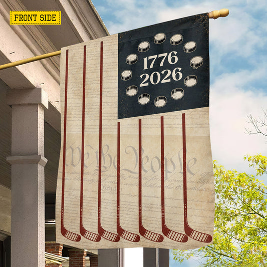 July 4th Hockey 250 Anniversary USA Garden Flag & House Flag, Stars, Stripes And Slapshots Outdoor Decor, Independence Day Yard Flag Gift For Hockey Lover