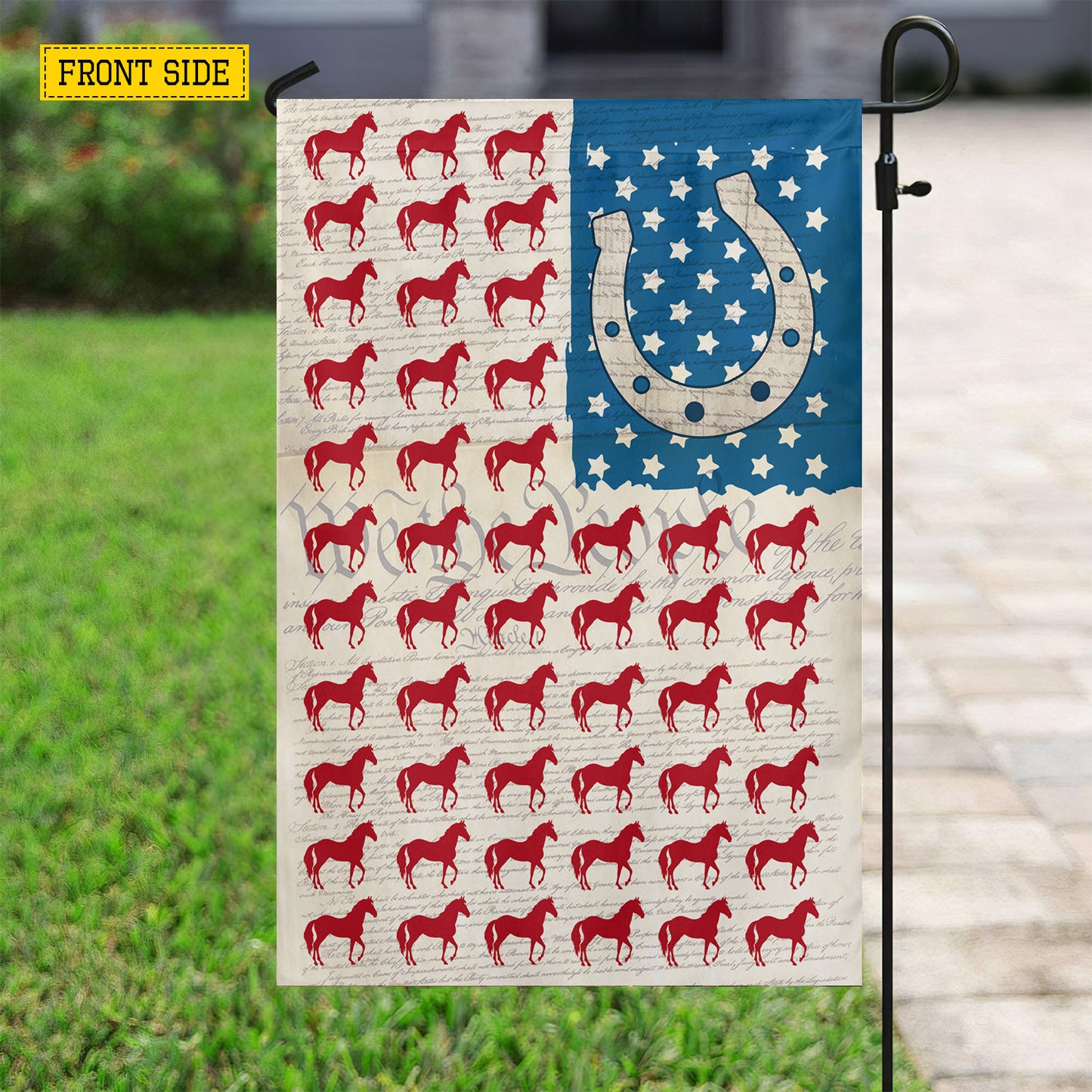 July 4th Horse USA Garden Flag & House Flag, Stars, Stripes And Stallions Outdoor Decor, Independence Day Yard Flag Gift For Horse Lover
