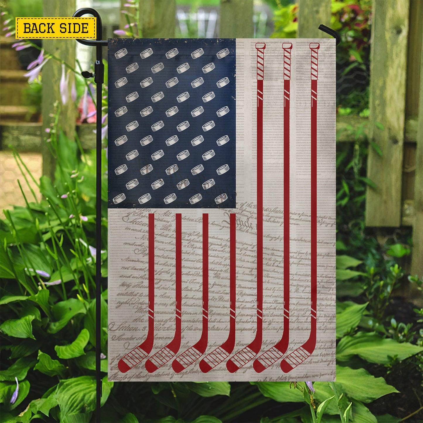 July 4th Hockey USA Garden Flag & House Flag, Stars, Stripes And Slapshots Outdoor Decor, Independence Day Yard Flag Gift For Hockey Lover