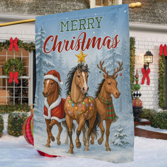 Christmas Horse Garden & House Flag, Merry Christmas Yard Flag, Xmas Gift For Horse Lovers