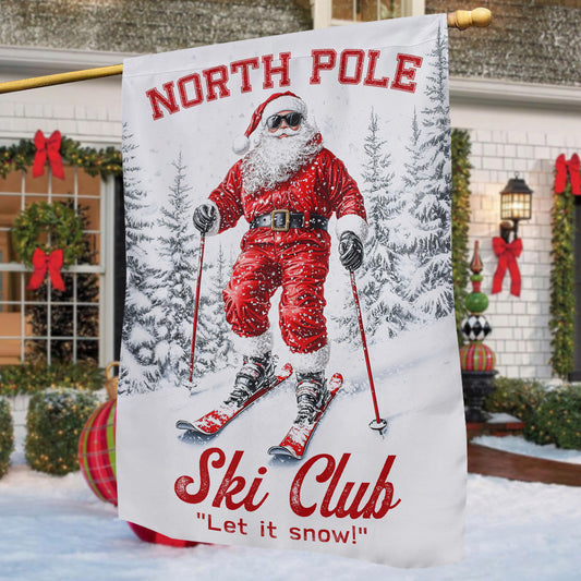 Christmas Skiing Garden & House Flag, North Pole Ski Club Yard Flag, Xmas Gift For Skiing Lovers