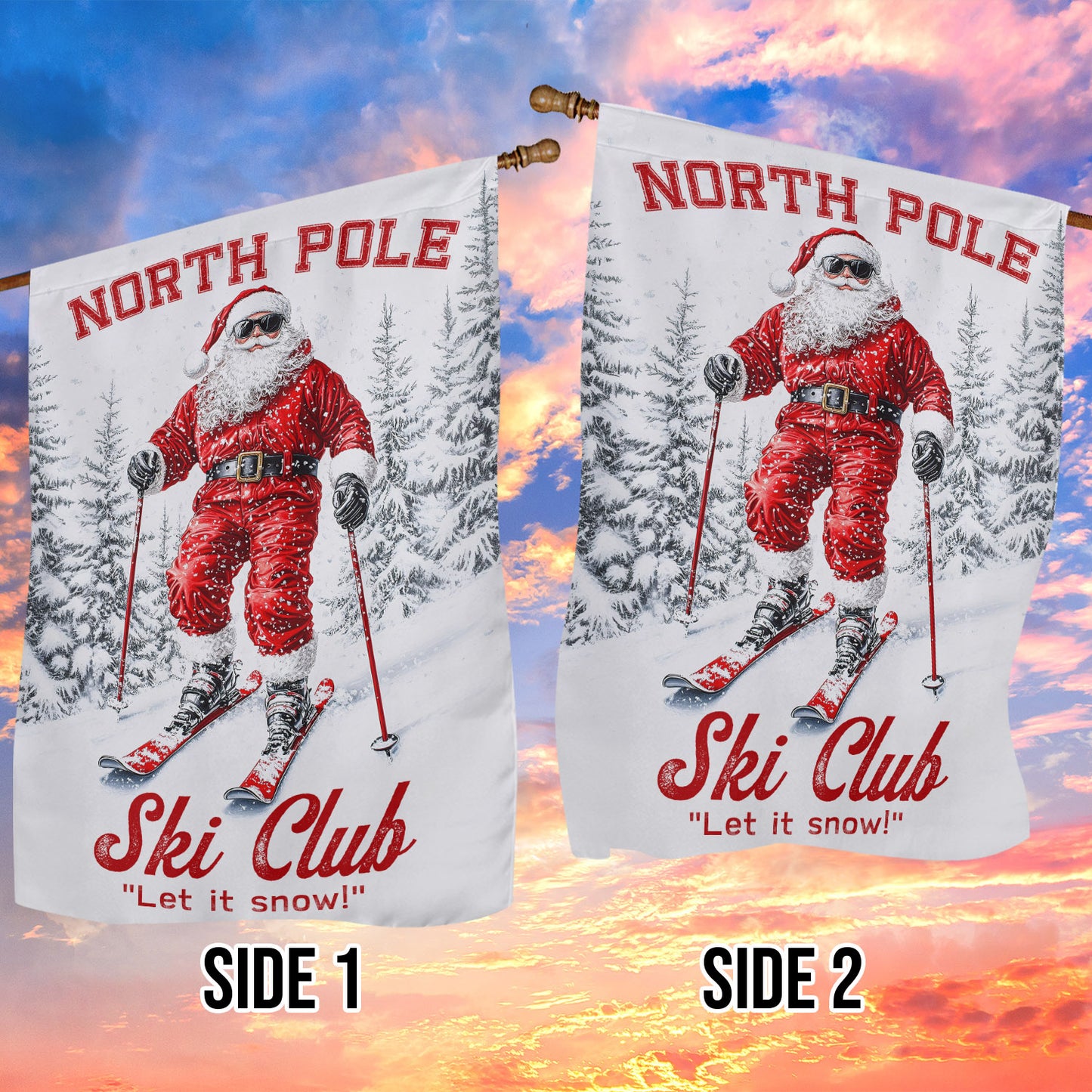 Christmas Skiing Garden & House Flag, North Pole Ski Club Yard Flag, Xmas Gift For Skiing Lovers
