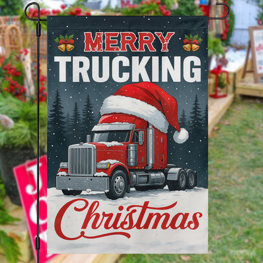 Christmas Trucker Garden & House Flag, Merry Trucking Christmas Yard Flag, Xmas Gift For Trucker, Truck Driver
