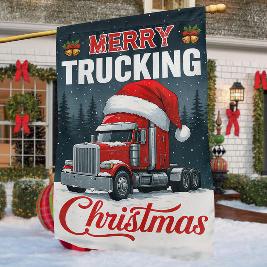 Christmas Trucker Garden & House Flag, Merry Trucking Christmas Yard Flag, Xmas Gift For Trucker, Truck Driver