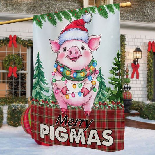 Cute Christmas Pig Farm Garden & House Flag, Merry Pigmas Yard Flag, Xmas Gift For Pig Lovers