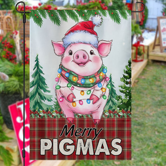 Cute Christmas Pig Farm Garden & House Flag, Merry Pigmas Yard Flag, Xmas Gift For Pig Lovers