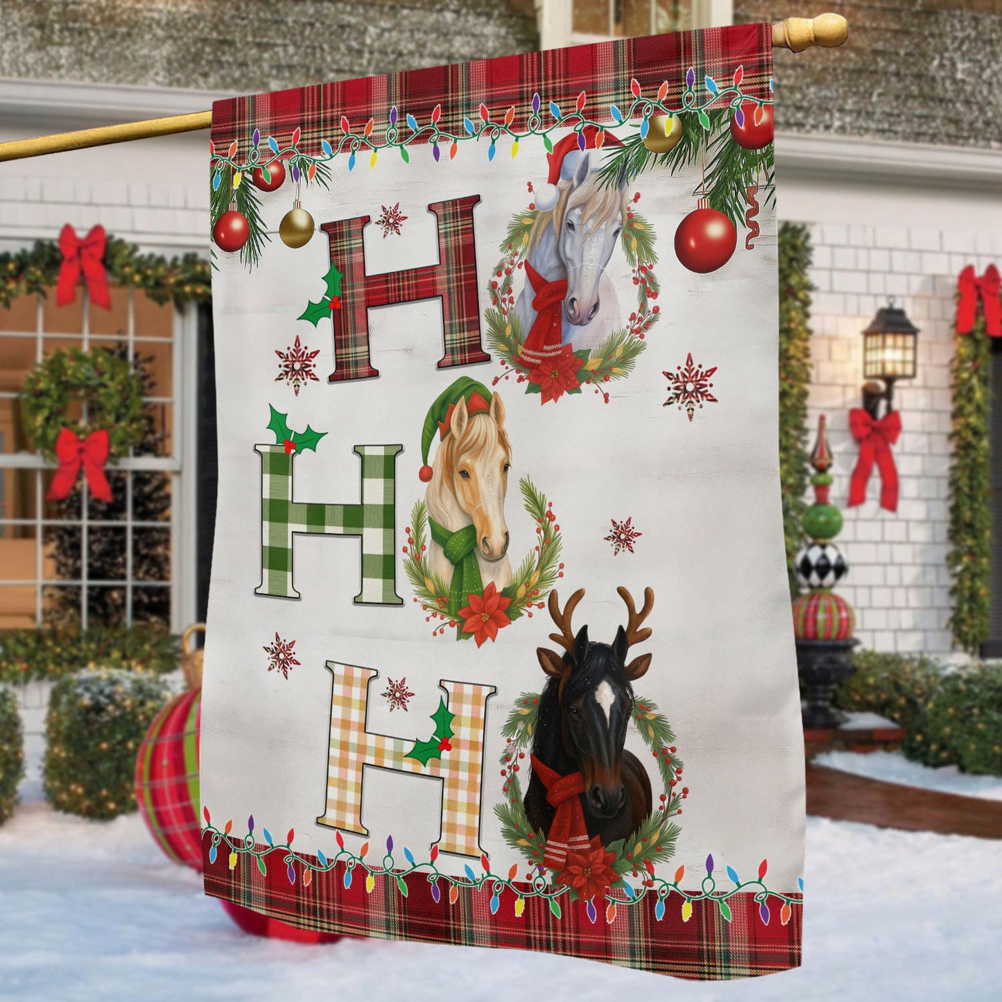 Funny Christmas Horse Garden & House Flag, Ho Ho Ho Yard Flag, Xmas Gift For Horse Lovers