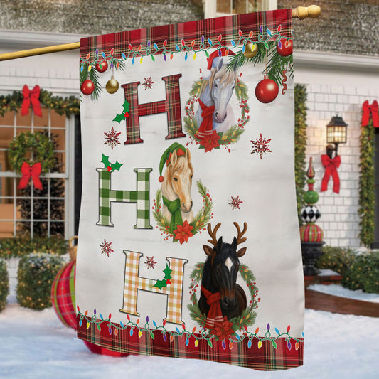 Funny Christmas Horse Garden & House Flag, Ho Ho Ho Yard Flag, Xmas Gift For Horse Lovers