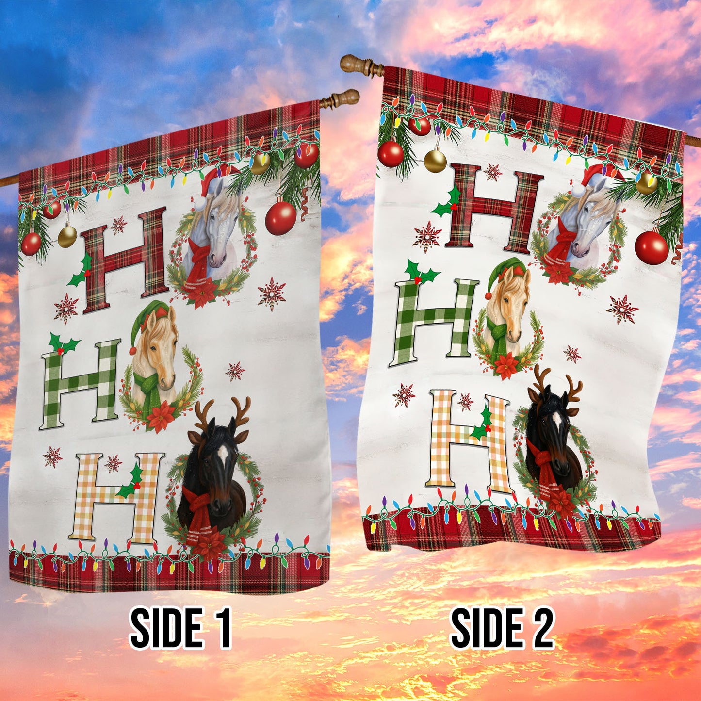 Funny Christmas Horse Garden & House Flag, Ho Ho Ho Yard Flag, Xmas Gift For Horse Lovers