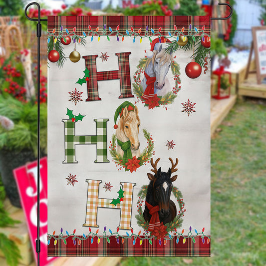 Funny Christmas Horse Garden & House Flag, Ho Ho Ho Yard Flag, Xmas Gift For Horse Lovers
