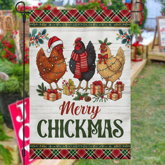 Christmas Chicken Farm Garden & House Flag, Merry Chickmas Yard Flag, Xmas Gift For Chicken Lovers