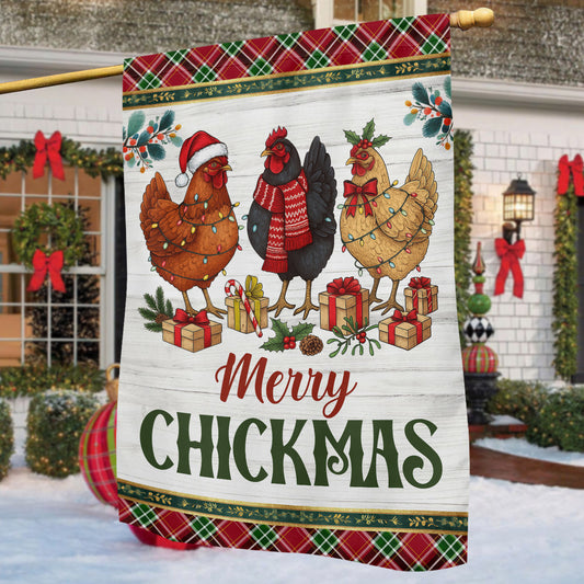 Christmas Chicken Farm Garden & House Flag, Merry Chickmas Yard Flag, Xmas Gift For Chicken Lovers