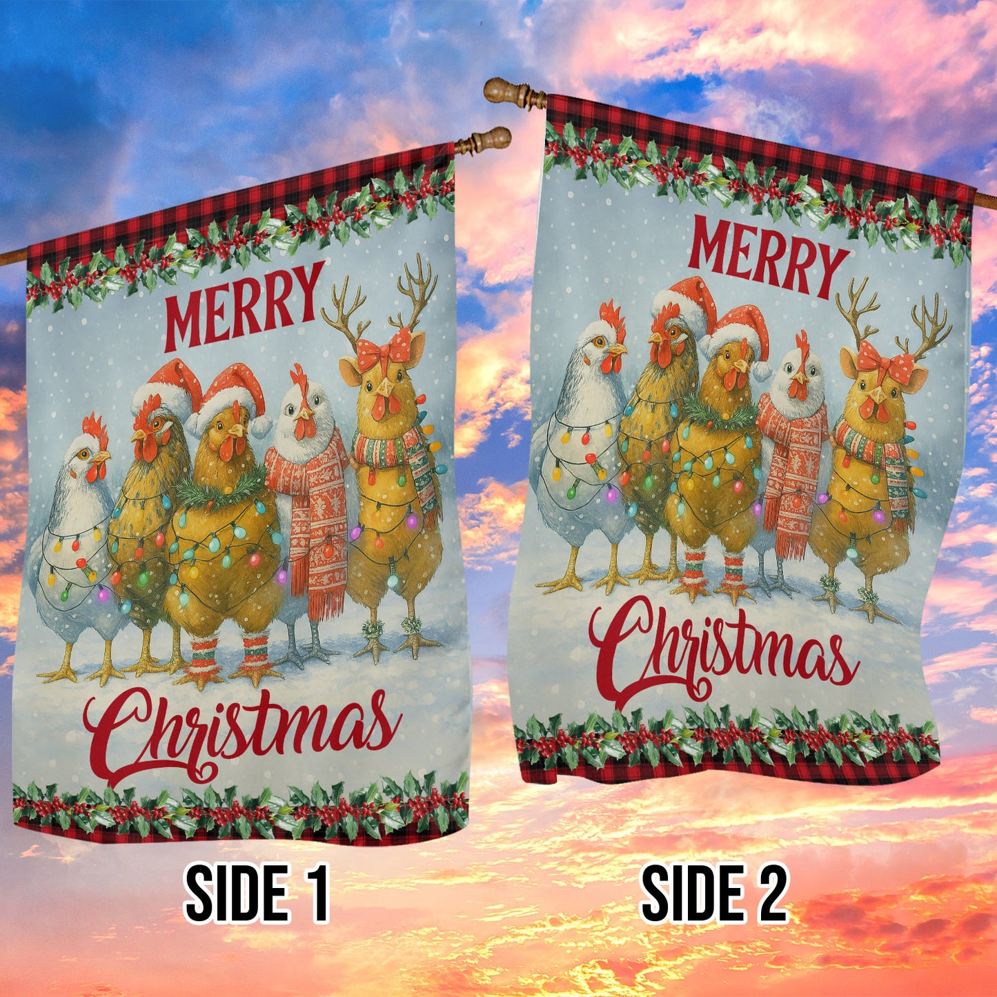 Funny Christmas Chicken Garden & House Flag, Merry Christmas Yard Flag, Xmas Gift For Chicken Lovers