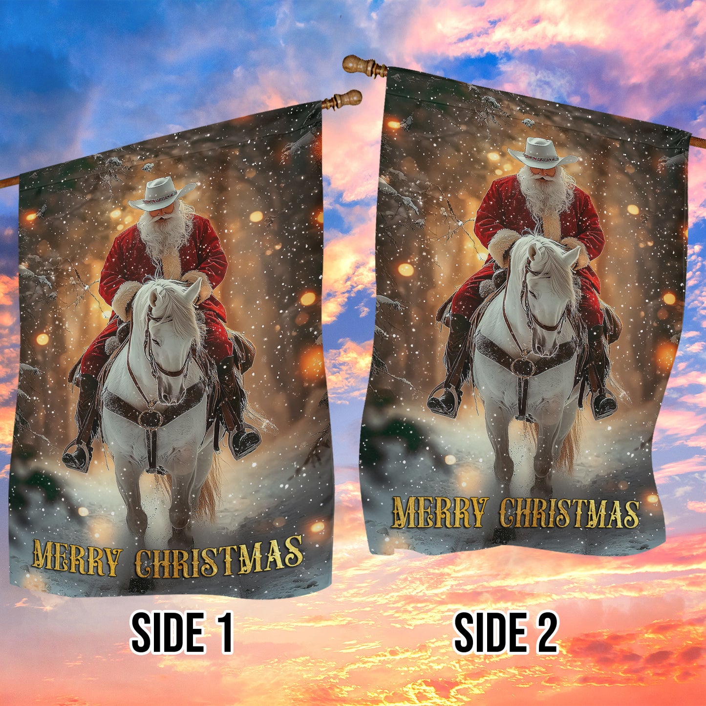 Christmas Cowboy Garden Flag & House Flag, Merry Christmas, Welcome Outdoor Decor, Xmas Yard Decor Gift For Horse Lovers