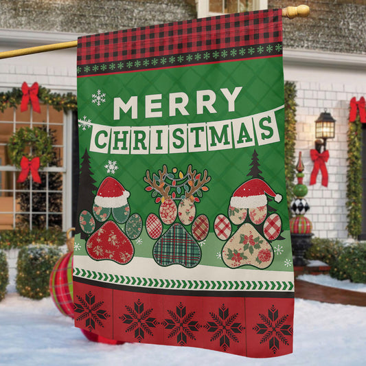 Christmas Dog Paws Garden & House Flag, Merry Christmas Yard Flag, Xmas Gift For Dog Lovers