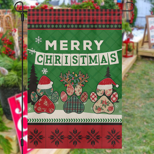 Christmas Dog Paws Garden & House Flag, Merry Christmas Yard Flag, Xmas Gift For Dog Lovers