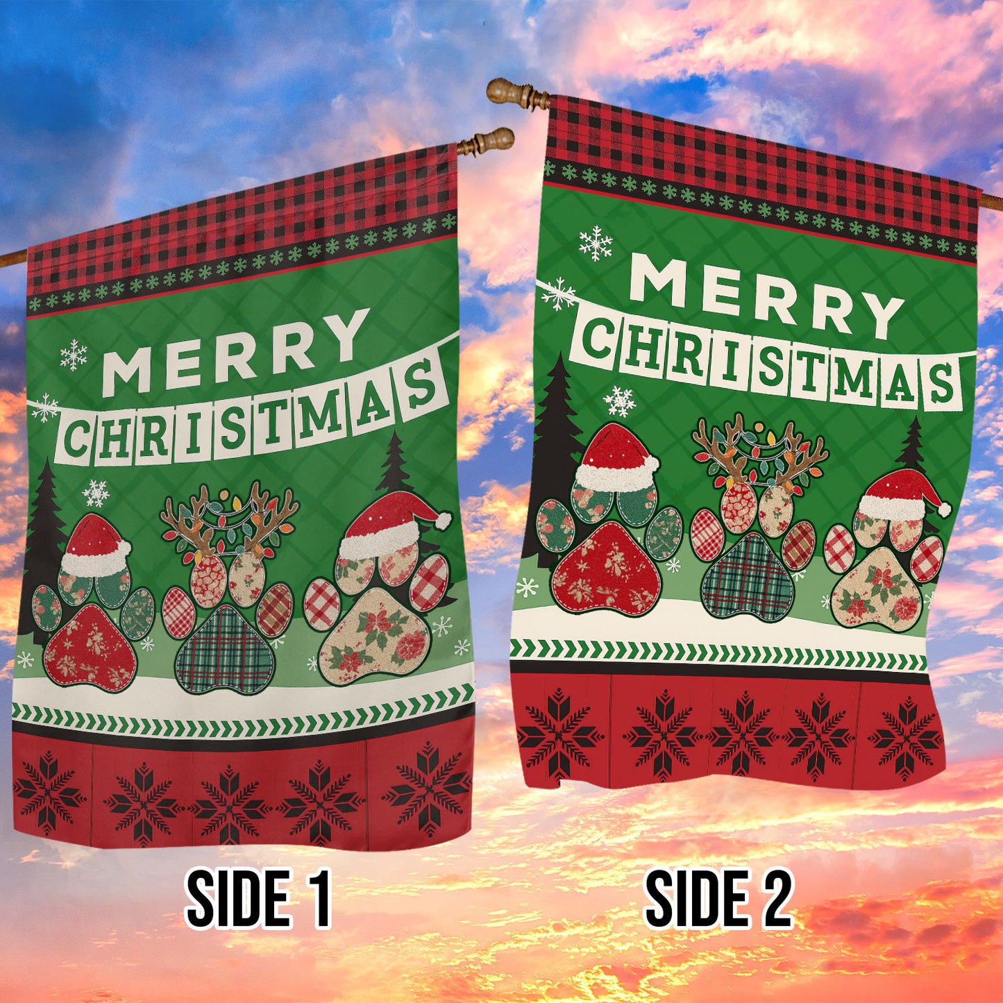 Christmas Dog Paws Garden & House Flag, Merry Christmas Yard Flag, Xmas Gift For Dog Lovers