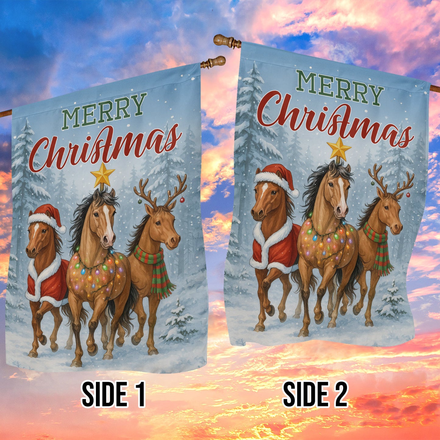 Christmas Horse Garden & House Flag, Merry Christmas Yard Flag, Xmas Gift For Horse Lovers