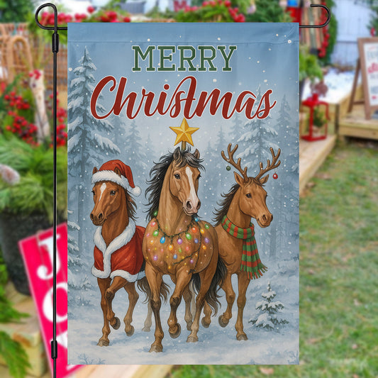 Christmas Horse Garden & House Flag, Merry Christmas Yard Flag, Xmas Gift For Horse Lovers